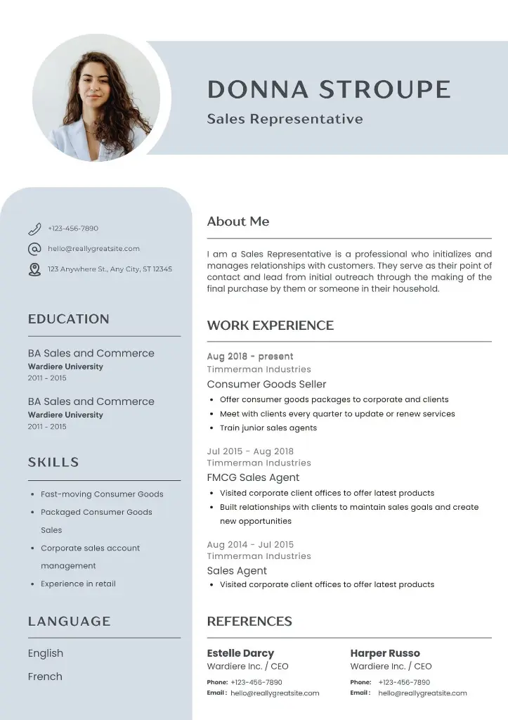 White simple Sales Representative Cv Resume.webp